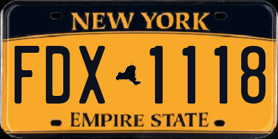 NY license plate FDX1118