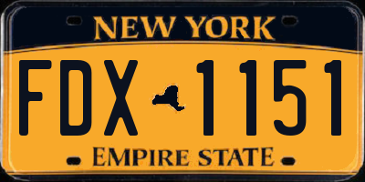 NY license plate FDX1151