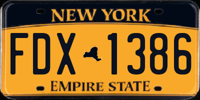 NY license plate FDX1386