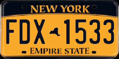 NY license plate FDX1533