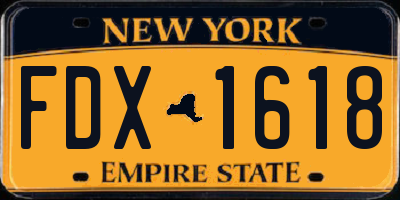 NY license plate FDX1618