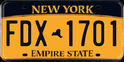 NY license plate FDX1701