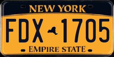 NY license plate FDX1705