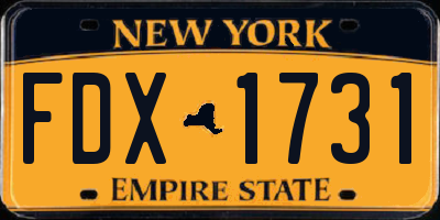 NY license plate FDX1731