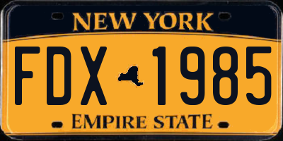 NY license plate FDX1985
