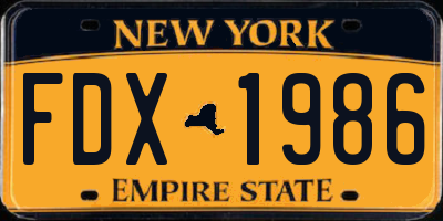 NY license plate FDX1986
