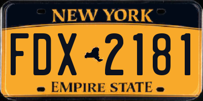 NY license plate FDX2181