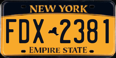NY license plate FDX2381