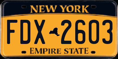 NY license plate FDX2603