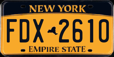 NY license plate FDX2610