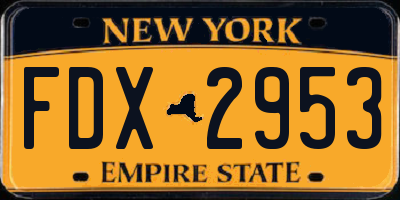 NY license plate FDX2953