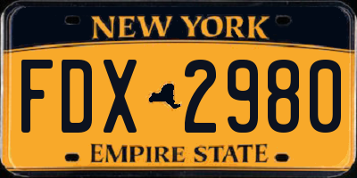 NY license plate FDX2980