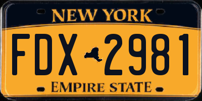 NY license plate FDX2981