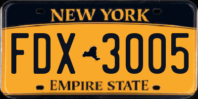 NY license plate FDX3005