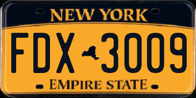 NY license plate FDX3009