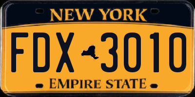 NY license plate FDX3010