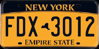 NY license plate FDX3012