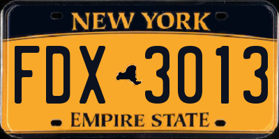 NY license plate FDX3013