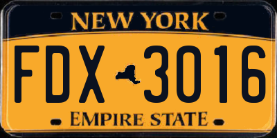 NY license plate FDX3016