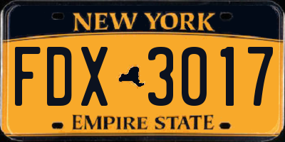 NY license plate FDX3017
