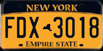 NY license plate FDX3018