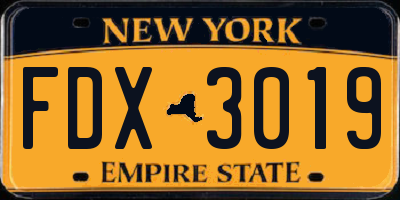 NY license plate FDX3019