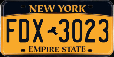 NY license plate FDX3023