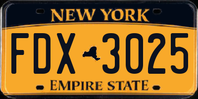 NY license plate FDX3025