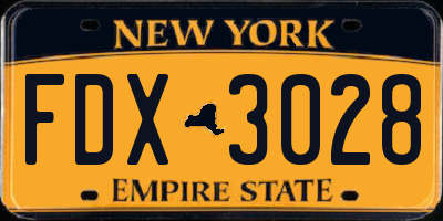 NY license plate FDX3028