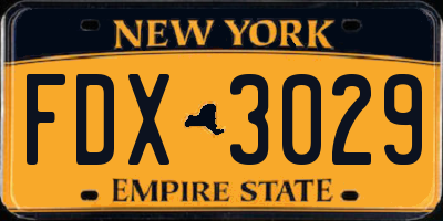 NY license plate FDX3029
