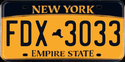 NY license plate FDX3033