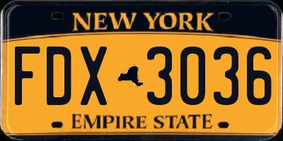 NY license plate FDX3036