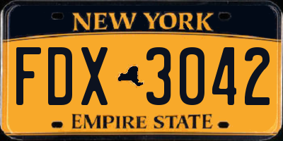 NY license plate FDX3042