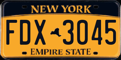 NY license plate FDX3045