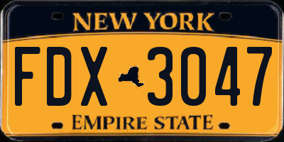 NY license plate FDX3047