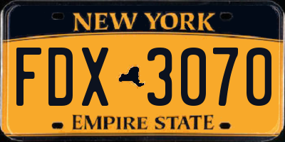 NY license plate FDX3070