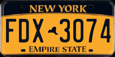 NY license plate FDX3074