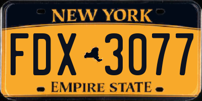 NY license plate FDX3077
