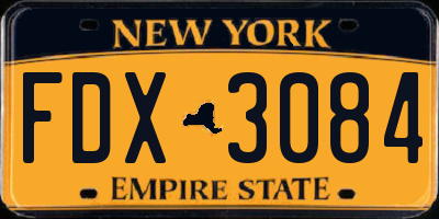NY license plate FDX3084