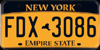 NY license plate FDX3086