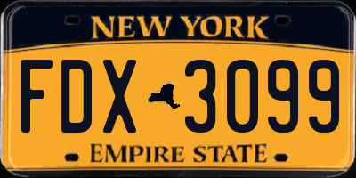 NY license plate FDX3099