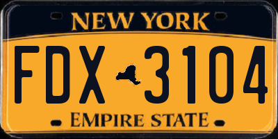 NY license plate FDX3104