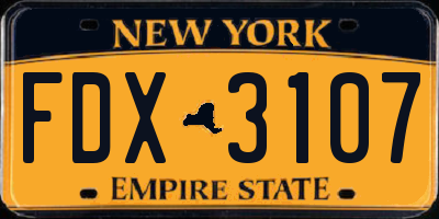 NY license plate FDX3107