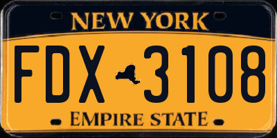 NY license plate FDX3108
