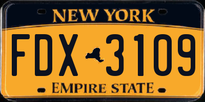 NY license plate FDX3109