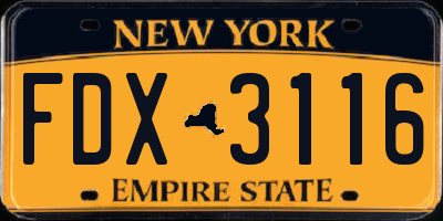 NY license plate FDX3116