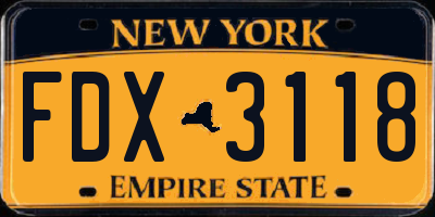 NY license plate FDX3118