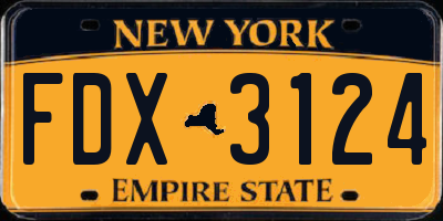 NY license plate FDX3124
