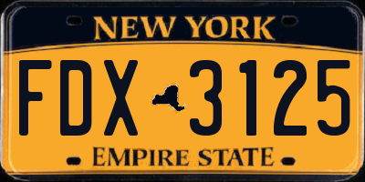 NY license plate FDX3125