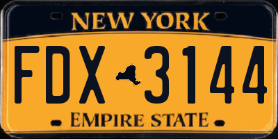 NY license plate FDX3144